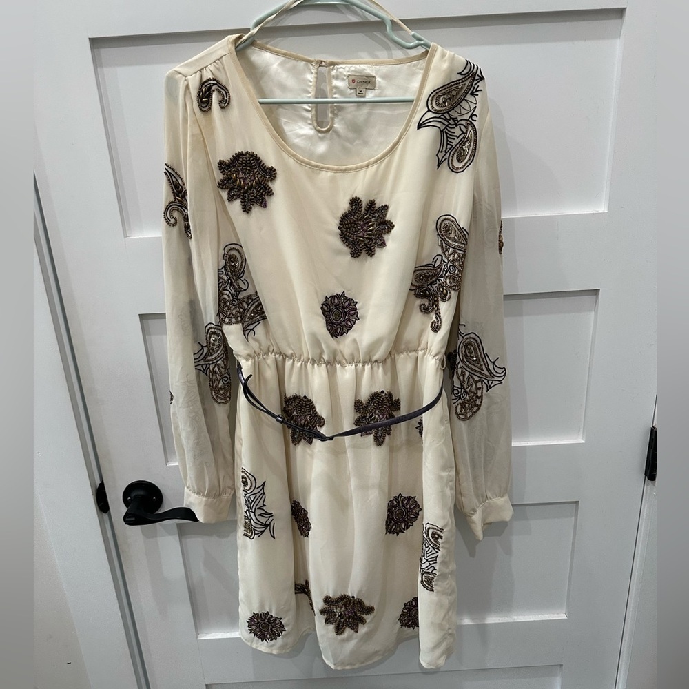 Cream Dress with Black and Brown Embroidery